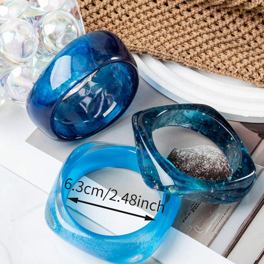 3pcs Blue Resin Bracelet Set, Elegant Minimalist